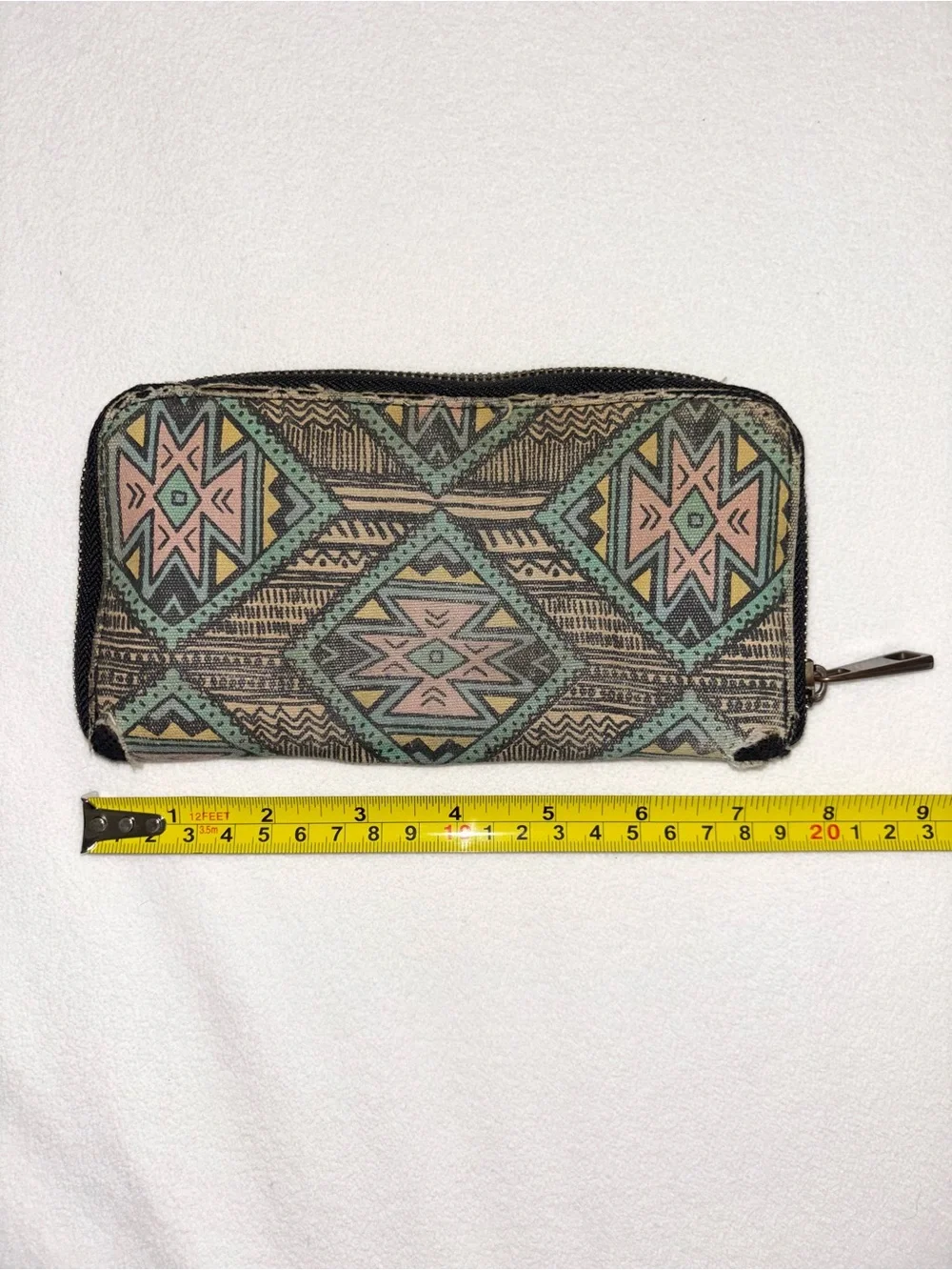 Southwestern Canvas Zip Card Holder with Bull Skull - Teal, Pink, Black